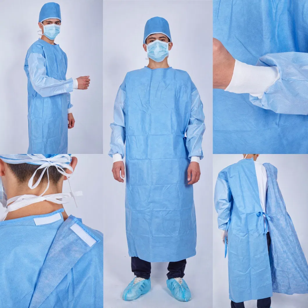 China Factory Wholesale Price Blue Yellow Red White 30GSM 40GSM Apron Suit PP PE SMS Disposable Medical Uniform Surgical Isolation Gown for Hospital